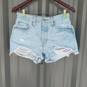 Levi's Light Blue Denim Shorts with Tan Leather Patch